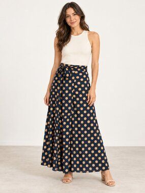 Korean Brand Navy Polka Dot Wrap Midi Skirt Size Small 0861